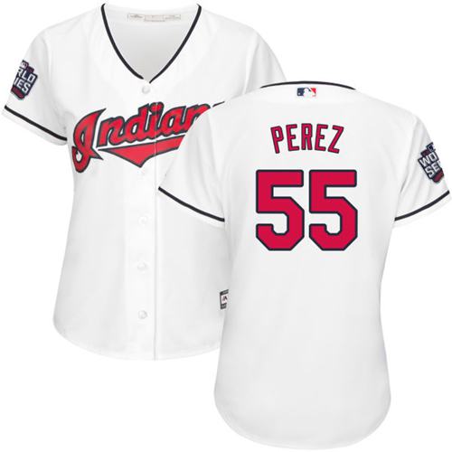 Indians #55 Roberto Perez White 2016 World Series Bound Women's Home Stitched MLB Jersey - Click Image to Close